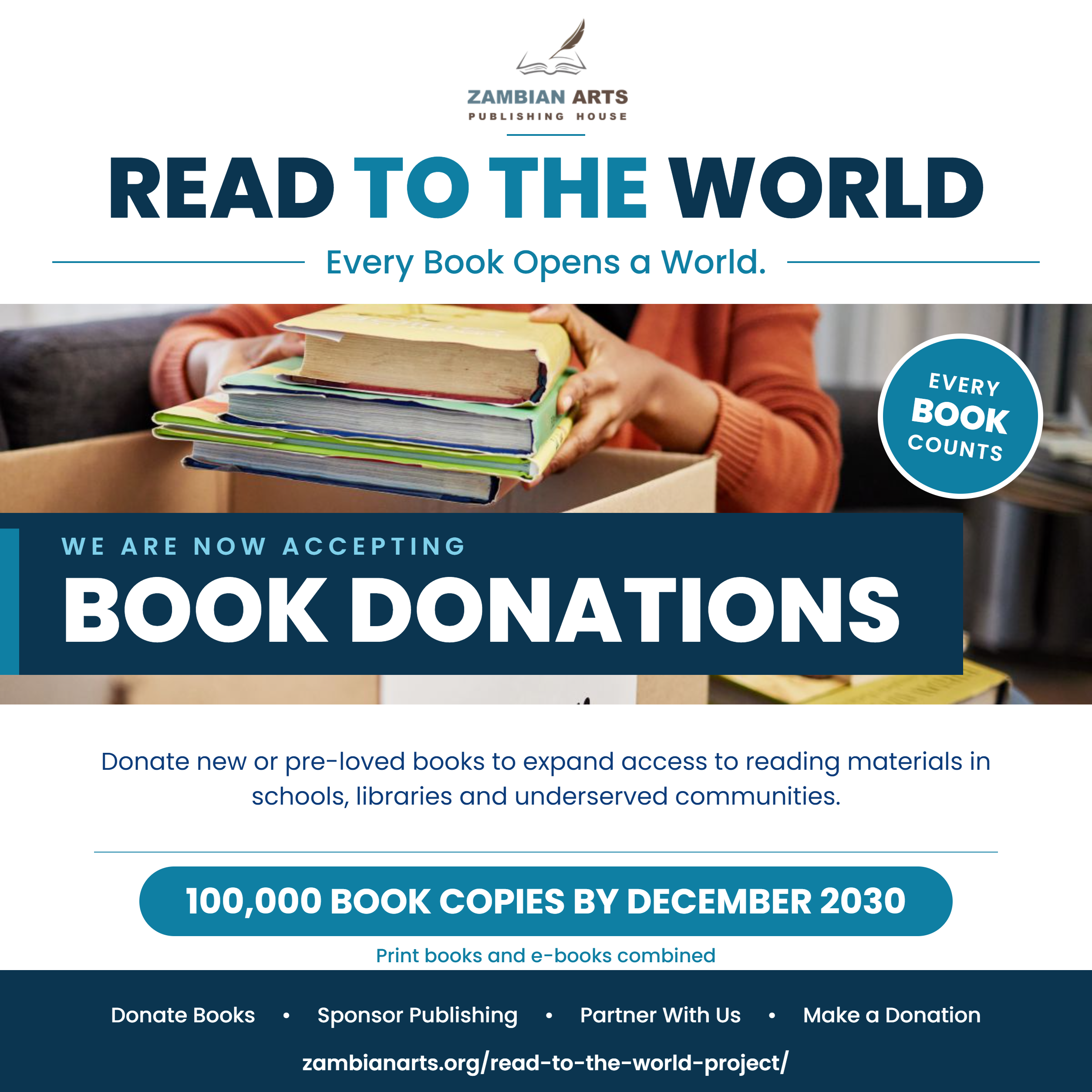 Read To The World Project book donation poster